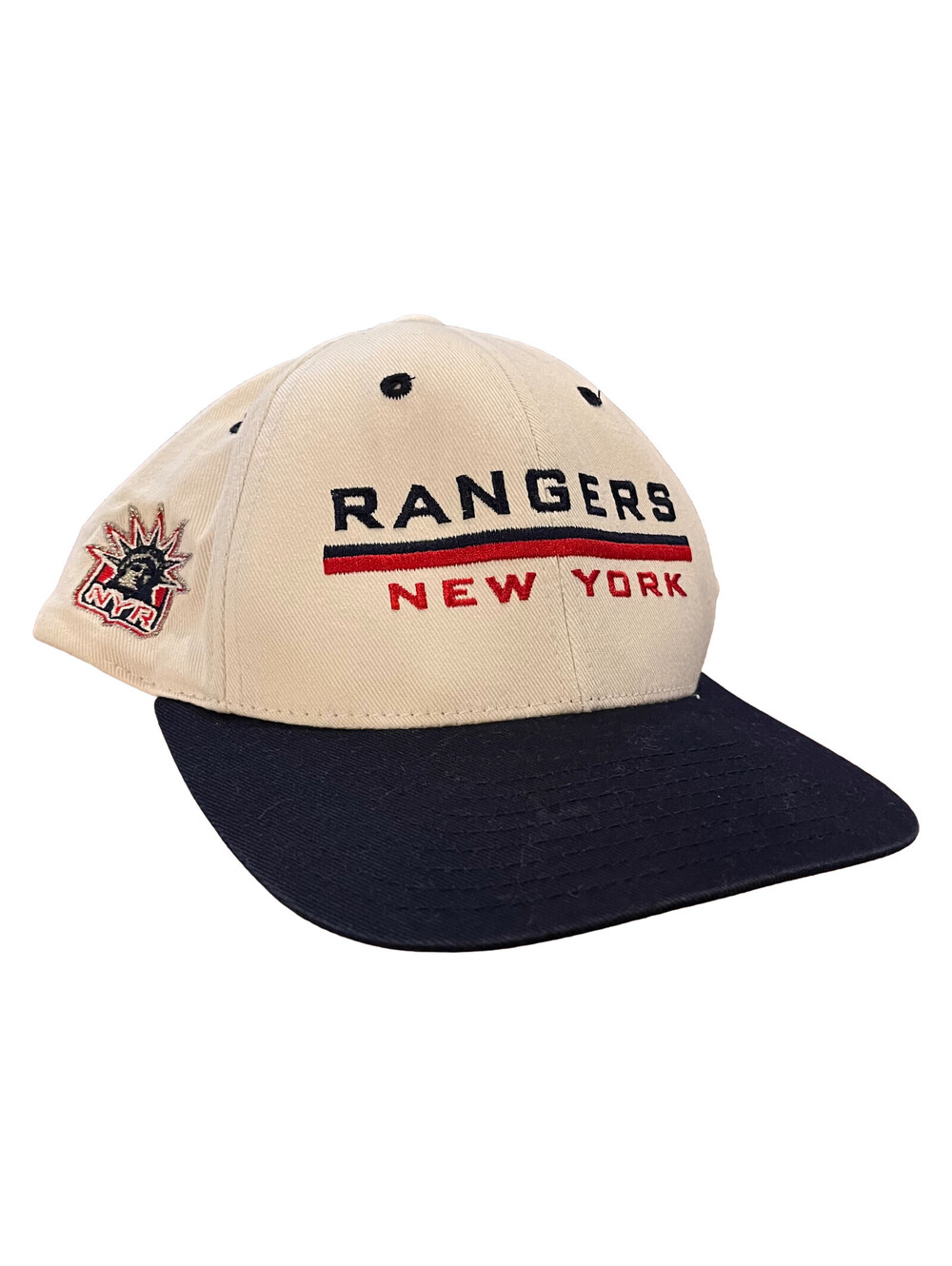Vintage 90s New York Rangers Pro Player Snapback Hat NHL White Blue Y2K